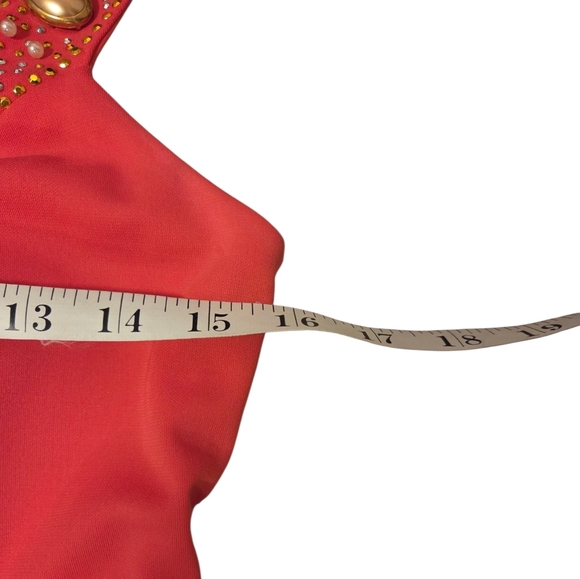 Vintage 80s 90s Y2k Maxi Dress Prom Homecoming Coral Pink Embellished Morgan Co. - Picture 5 of 8